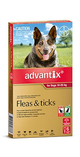 ADVANTIX DOG 10-25KG RED 6'S