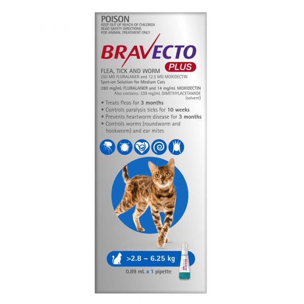 BRAVECTO PLUS CAT BLUE MED 2 X PIP