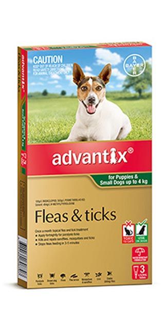 ADVANTIX DOG 0-4KG GREEN 3'S