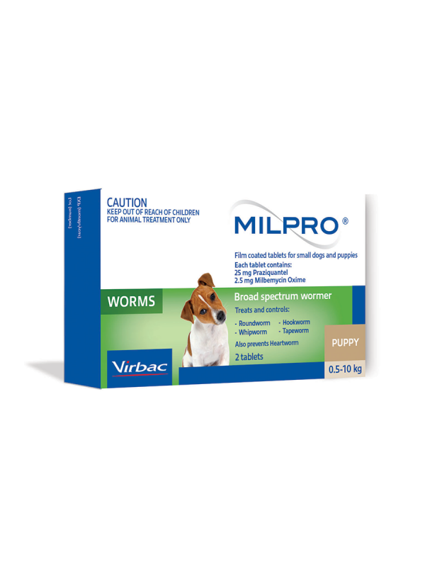 MILPRO DOG 0.5-10KG TABS 2'S